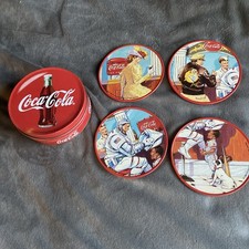 Vintage 1998 Coca Cola Coaster Set of 4 With Tin (S2)