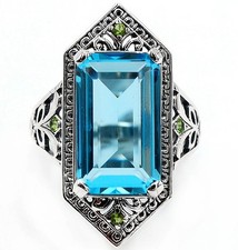 12CT Natural Aquamarine  Peridot 925 Sterling Silver Filigree Ring Sz 6,7 AZ3