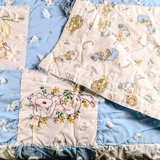 Handmade Vintage Baby Animal Quilt 55x42 Hand Stitched Patchwork Nursery Blanket