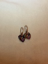 925 Sterling Silver Purple Crystal Heart Dangle Drop Earrings Jewellery