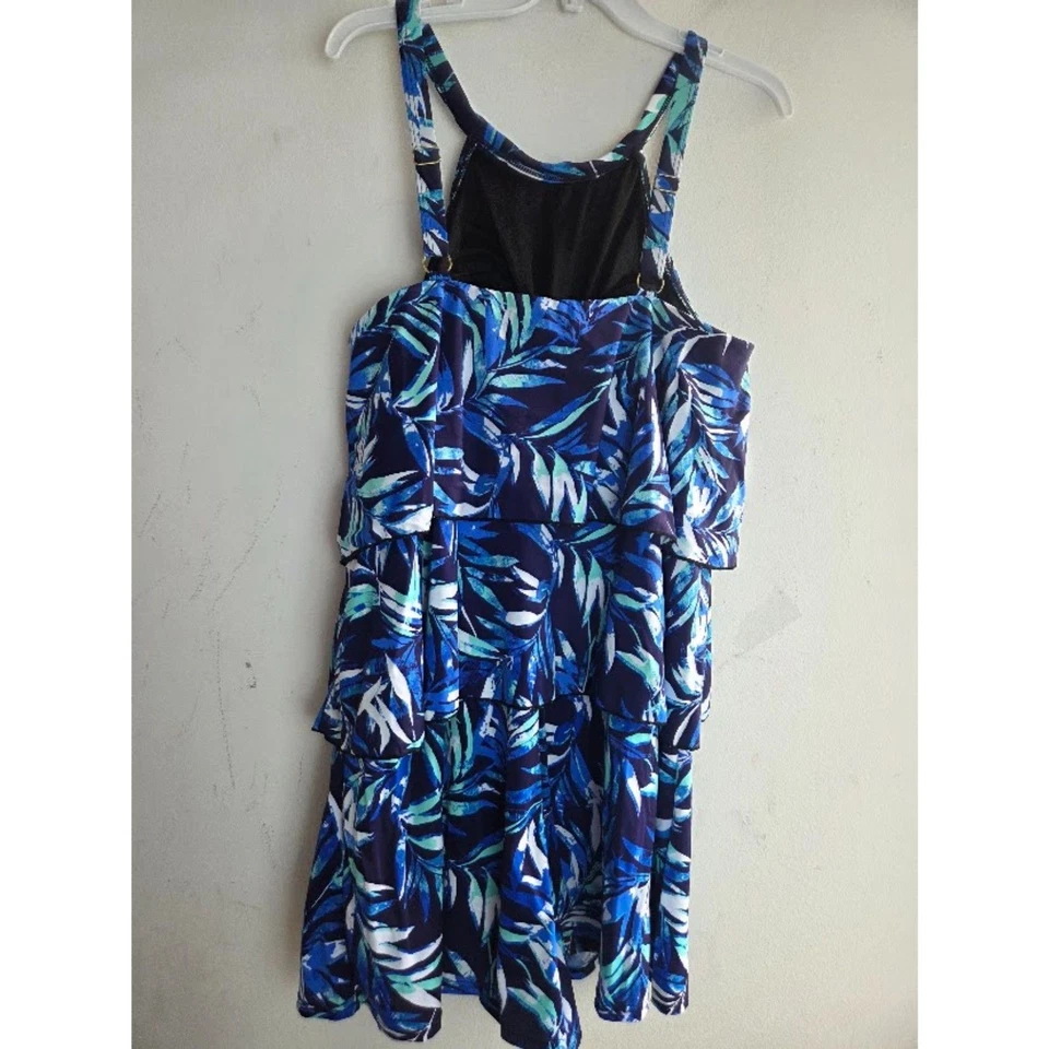 Traje de baño mameluco Fit 4 U para mujer azul negro floral de dos niveles de una pieza talla 18W Foto 2 de 4