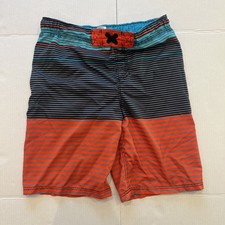 Cherokee Boys XL Swim Trunks Red Black Stripe Board Shorts Mesh Liner Size 14/16
