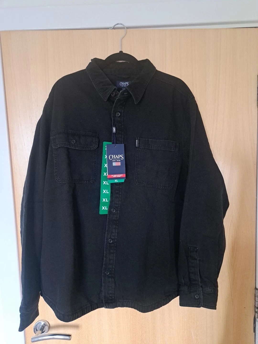 Chaps Heritage Denim Shirt Jacket Black (Storm Wash) Men's XL Pit To Pit 25.5"