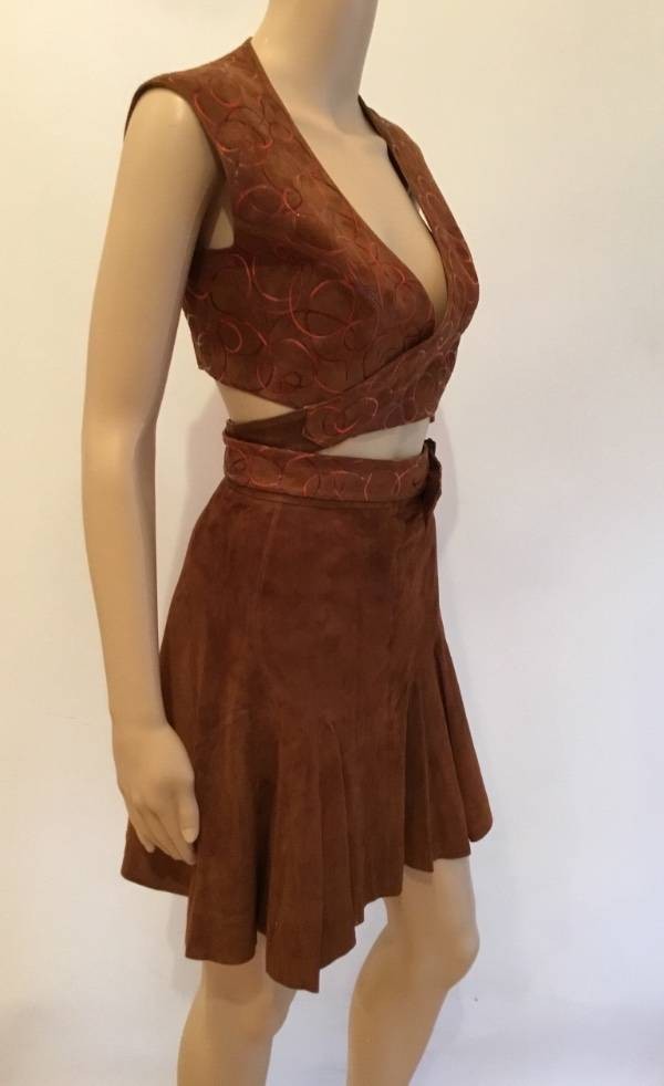 ALAIA VINTAGE SEXY SUEDE CRISS CROSS TOP & SKIRT SZ 36 & 38 image 5