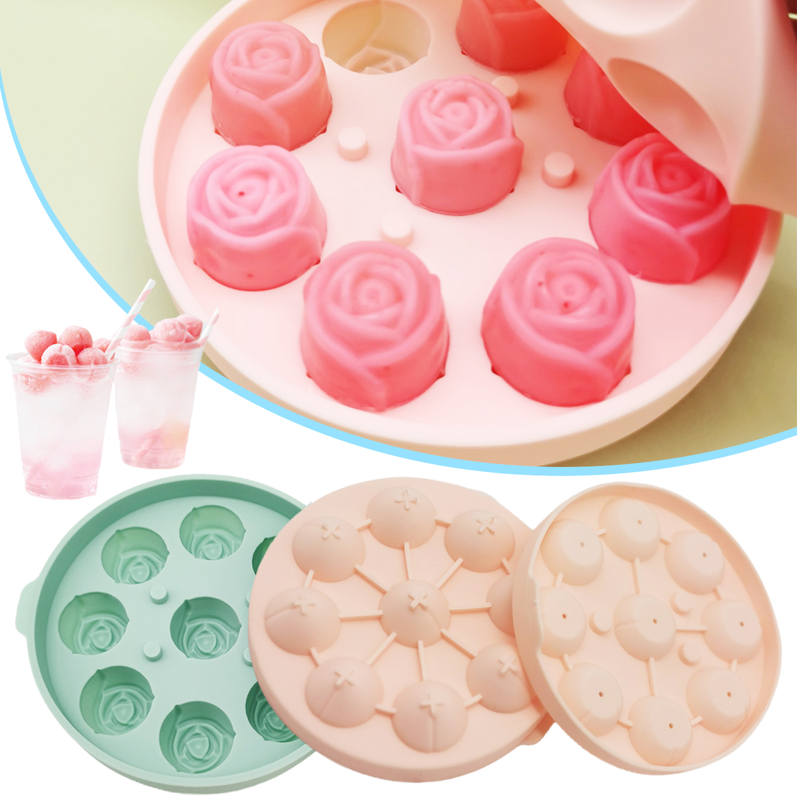 3D Silicone Rose Shape Ice Cube Tray Baking Mold Ice Cream Flower Ice