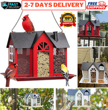 Weatherproof Wild Bird Feeders w/ Roof Outdoor Seeds Cages Hanging Feeding Tray