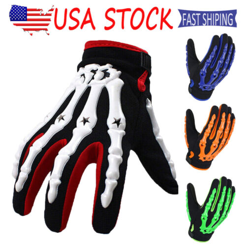 Men Cycling Bike Full Finger Gloves Motorcycle Skull Bone Skeleton Goth Gloves - Picture 1 of 31
