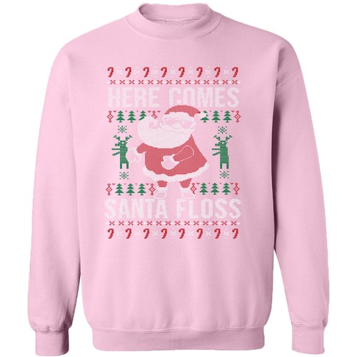 HERE COMES SANTA FLOSS UNISEX CREWNECK Xmas Sweatshirt Ugly Christmas Sweater - Picture 6 of 14