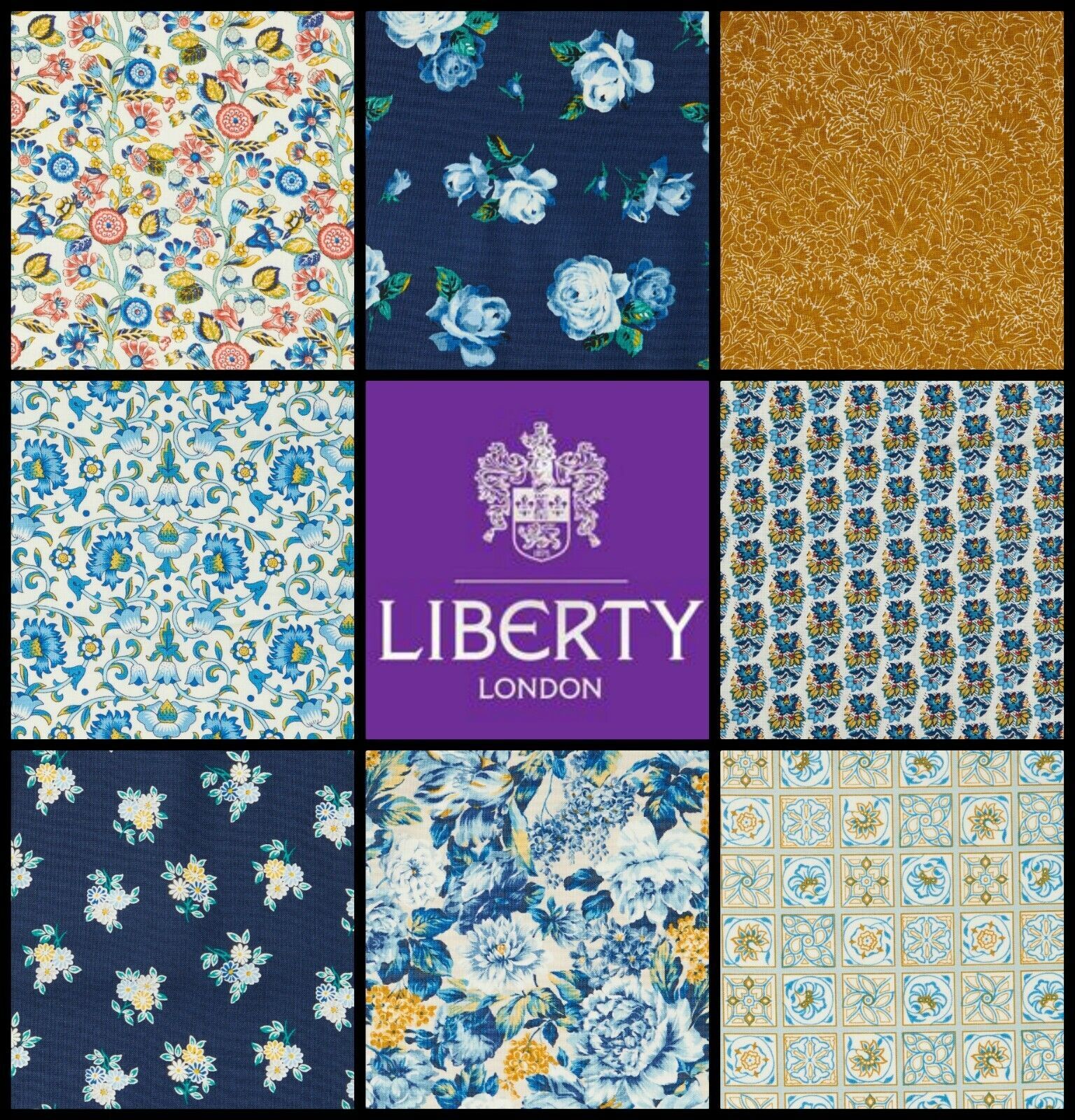 Liberty cotton fabric Fat Quarter blue floral quilting Emporium art