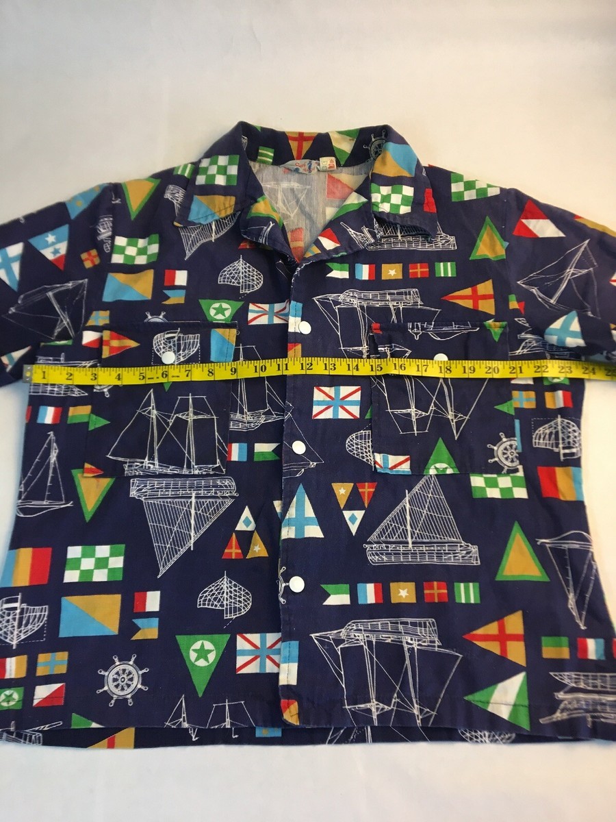 Vintage Nautical Men's L Hawaiian Shirt Surf King By