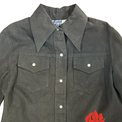 Giacca e pantaloni denim vintage anni 70 DOTTI DIDIT ricamati rosa nero perla snap glam - Foto 4 di 24