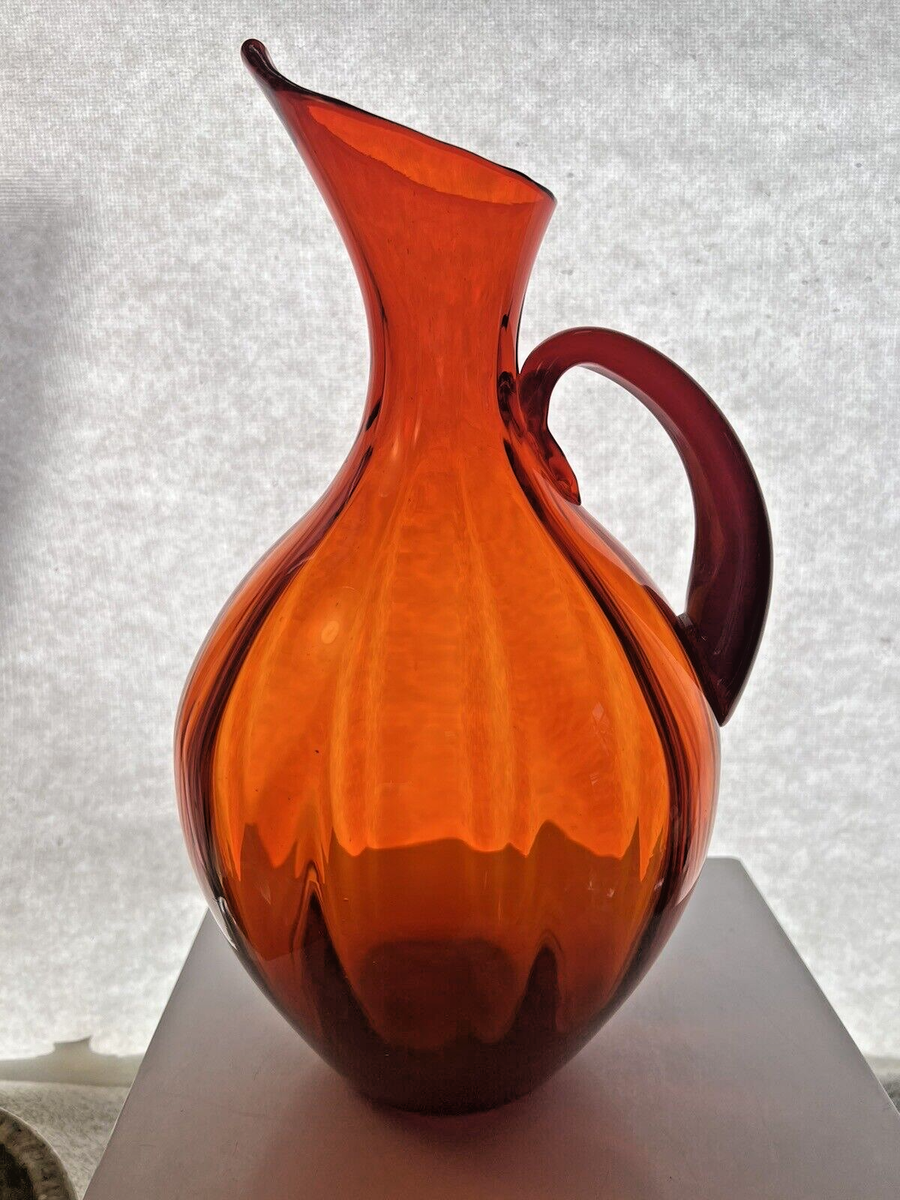 Blenko Optic Glass Pitcher 991 tangerine Winslow Anderson 13.5