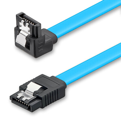 deleyCON 0,3m SATA 3 Datenkabel mit Clip - 1x Winkel 90° Grad - S-ATA 6Gb/s Blau