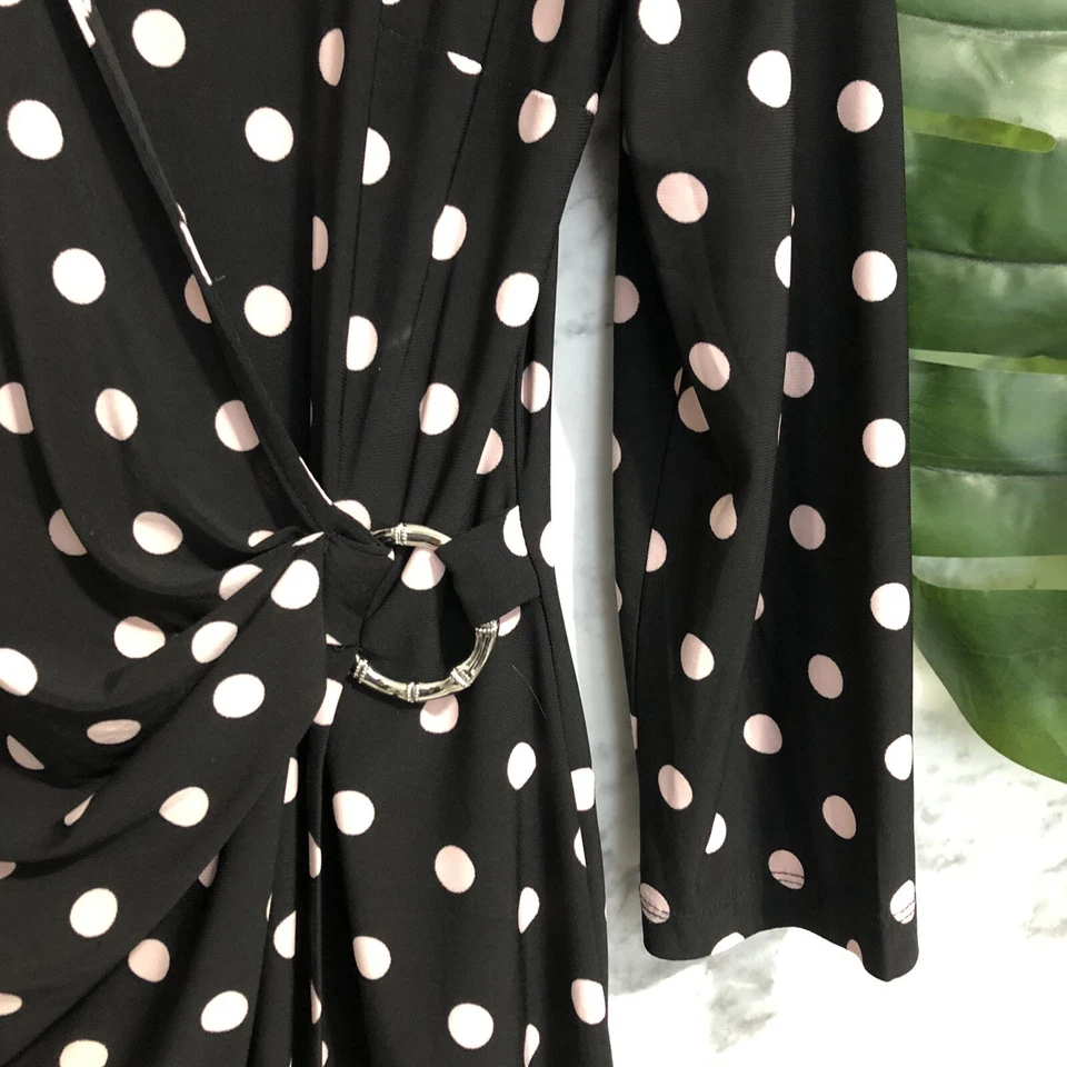 Vestido Evan Picone Negro Etiqueta Lunares Imperio Cintura Envolvente Manga 3/4 Negro Talla 10 Foto 4 de 4