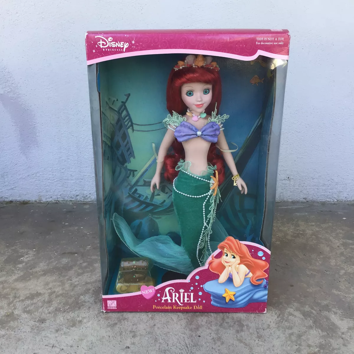 Disney s Little Mermaid Ariel Porcelain Keepsake Doll Brass Key 2003 NIB