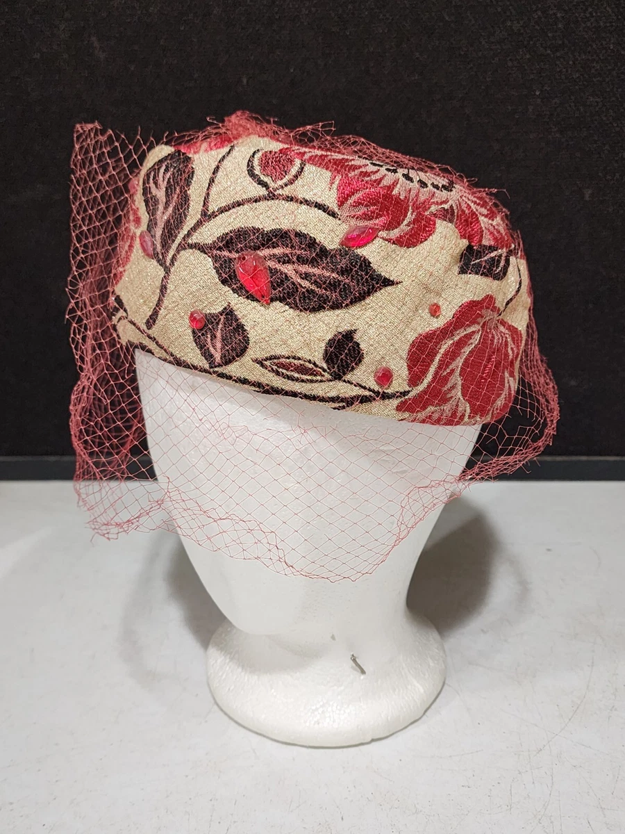 Vtg 1950s Duchess Red Wool Fur Felt Pillbox Hat Leather Bow Body Made in Italy Vintage Duchess Red Faux Fur Ladies Hat; Made- Italy  main image 4