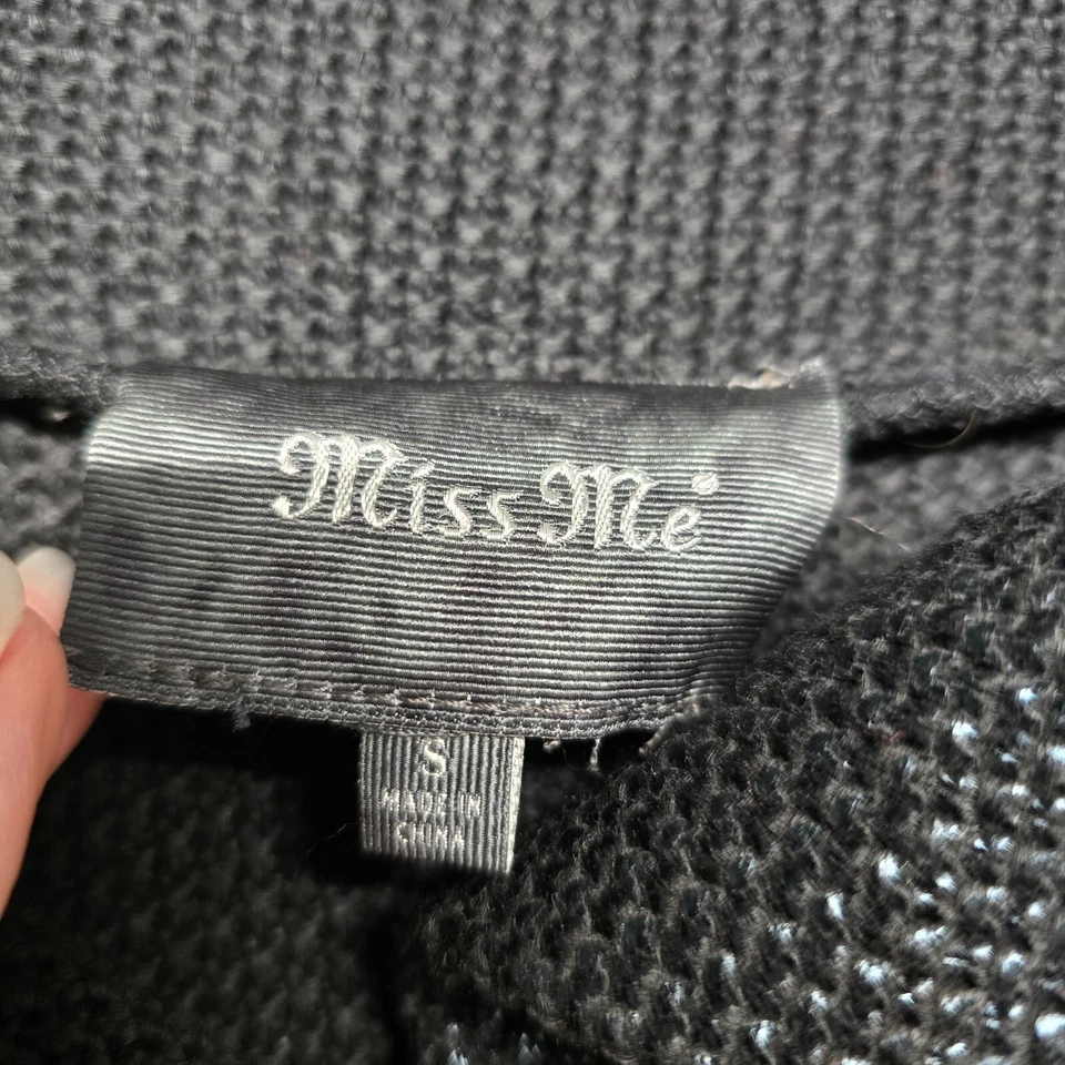 Miss Me Jacket Womens Small Black Gray Mixed Moto Asymmetric Zip Stretch Sweater — 第 3/4 张图片