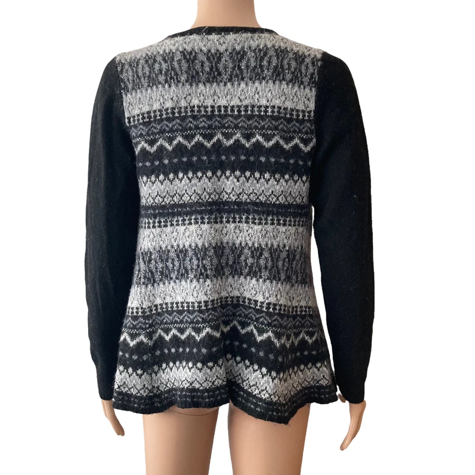 Aventura Suéter Cárdigan Lana Cachemira Frente Abierto Fair Isle Grande Negro Gris  Foto 2 de 4