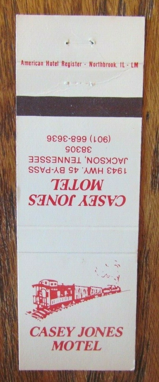 TRAIN ON MATCHBOOK MATCHCOVER CASEY JONES MOTEL (JACKSON, TENNESSEE
