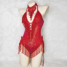 Sequins Beaded RAVE Dancer Carnival Costume Night Club Bar Show Bodysuit Leotard