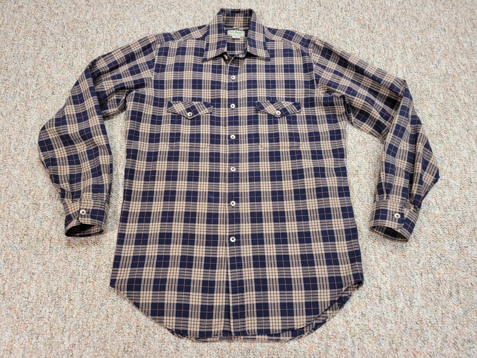 Vintage LL Bean Shirt Mens Medium Long Multi Plaid Button Down Up Sleeve 90s