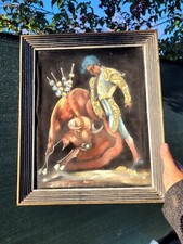 VTG Bullfighting Matador Black Velvet Framed Painting, EUC