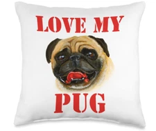 Love My Pug Throw Pillow 2 Sizes. Ships FREE