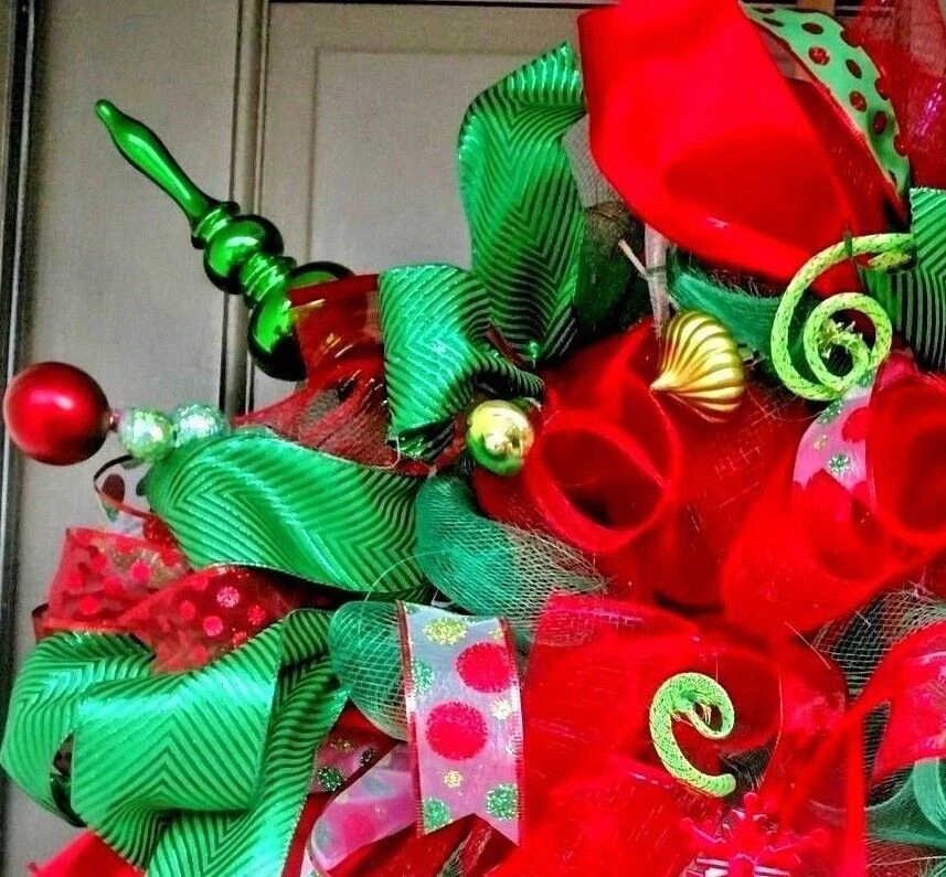 Рождественский венок с подсветкой большой ручной работы красный зеленый декор сетки передней двери - Изображение 4 из 4