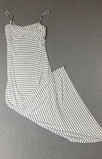 MAX STUDIO Maxi Dress medium Sleeveless Gray & White Stripe Tank Stretchy