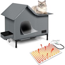 Heated Cat House Removable Weatherproof Cat Houses Outdoor Cat with Heating Pad