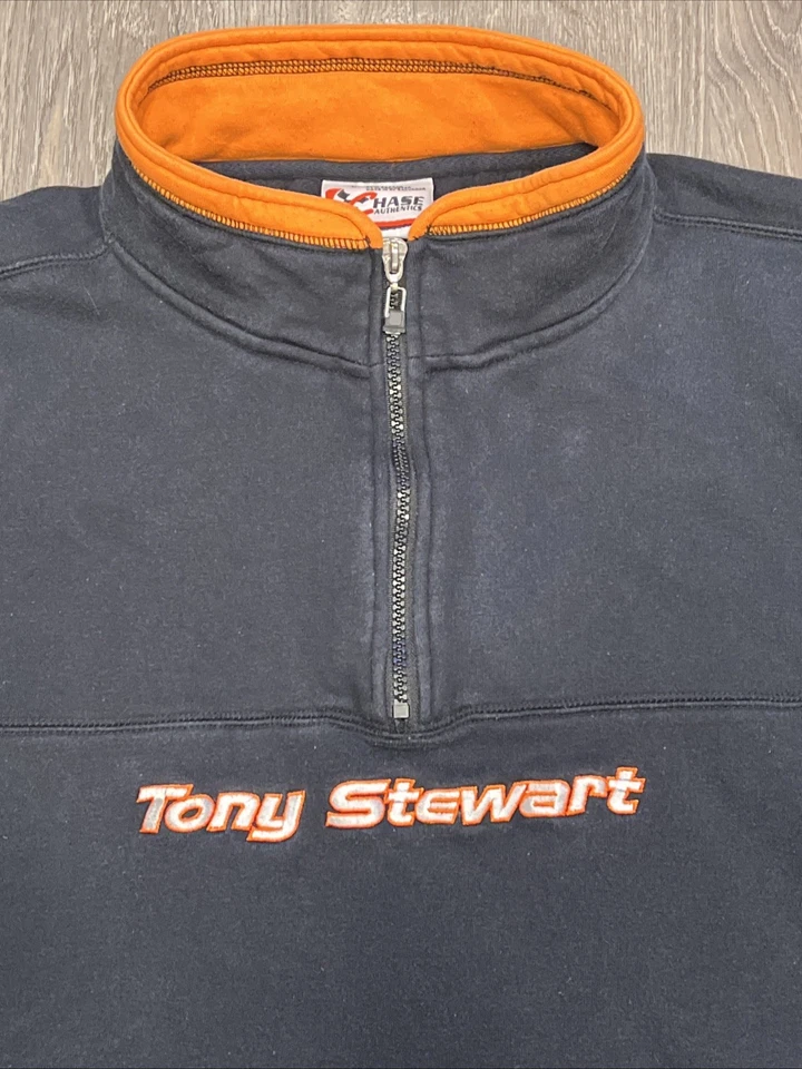 VTG Tony Stewart NASCAR 1/4 zip Black Sweatshirt Large #20 Home Depot Chase - Image 2 of 4
