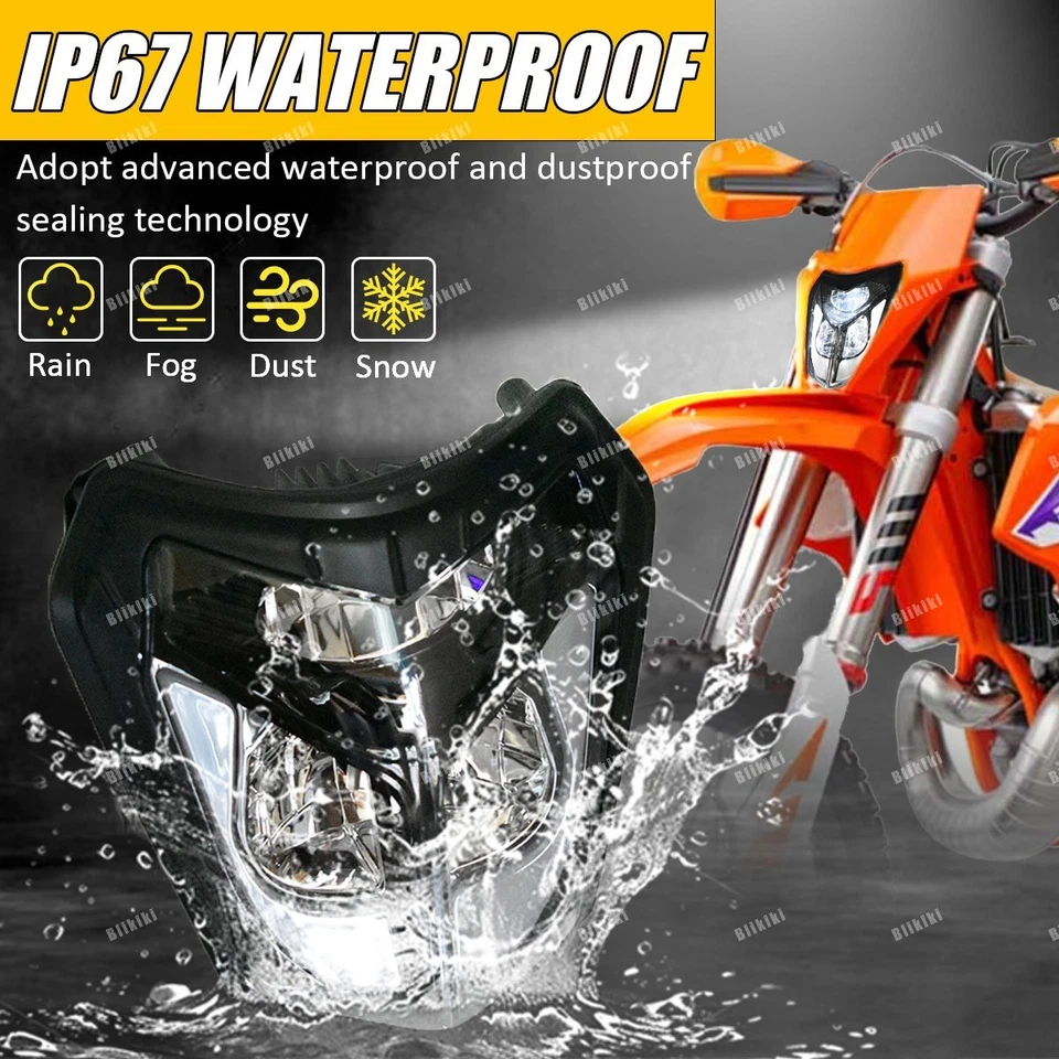 Faro LED + Máscara Naranja con DRL para KTM EXC XC MXC 250 450 520 525 530 Dirt Bike Foto 3 de 4