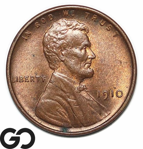 1910 Lincoln Cent Wheat Penny, Red Brown, Solid Gem BU++