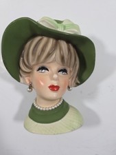 Vintage Napco Lady Head Vase Wearing Faux Pearls Earrings & Necklace