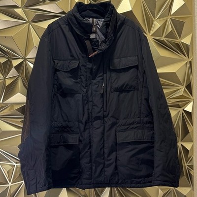 Gimo's Mens Black Field Jacket Suede Elbow Patches Italian Made Outerwear