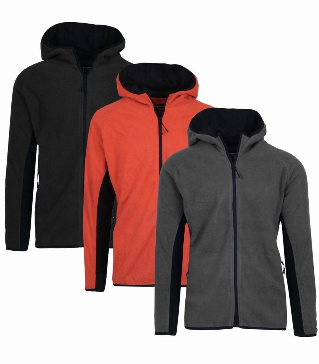 3-Pack Men's Polar Fleece Cotton Blend Zip Hoodie M Medium Black Charcoal Red