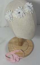 Baby Flower Headwrap Set of 2 Pearl Rhinestone Pink White Embellished Girls