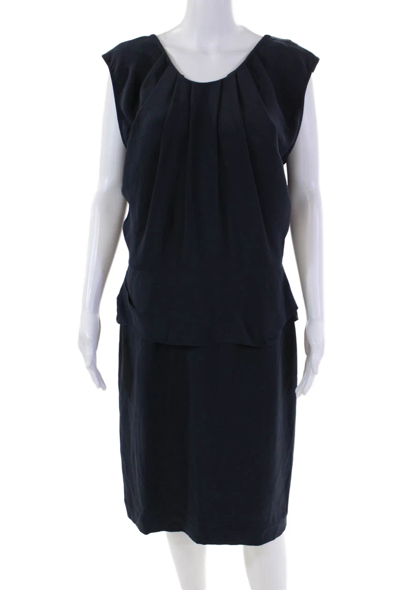 knee length dresses for ladies Italian Silk Long Layered Dress (7 Colors) O/S / Denim Blue