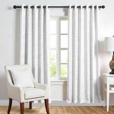 3 Ply 96 inch White Linen Curtains 2 Panel Set - Bedroom Living Room Linen Cu...