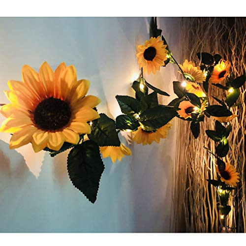 30 LED Artificial Sunflower Garland with Lights Battery Powered 7.2ft - Picture 2 of 7