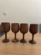 Set of 2 - Handmade Walnut Wood Goblet-Rustic Natural Wine  Beverage Cup 15 cm