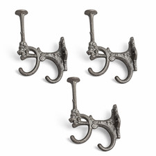 VICTORIAN VINTAGE STYLE CAST IRON DOUBLE COAT HAT HOOKS   SET OF 3
