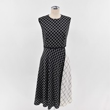 Carolina Herrera Plaid Dress Size 8 Black White Colorblock Sleeveless Elegant