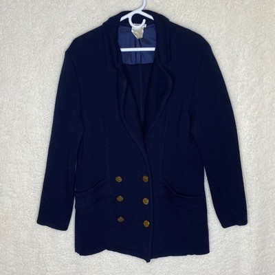 Yves St. Laurent Rive Gauche VTG 90s Navy Sweater Blazer Jacket 100% Wool L XL