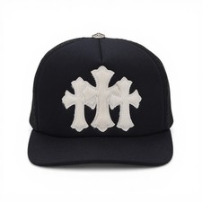 Chrome Hearts Cemetery Pony Hair Cross Patch Trucker Hat Black White