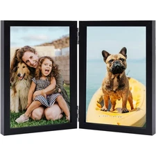 5x7 Double Picture Frame Vertical Wooden Hinged Photo Frame 2 Opening Folding...