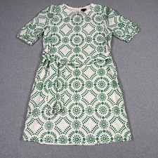 Ann Taylor Green White Floral Embroidered Cottagecore Belted Shift Dress Medium