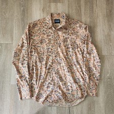 Vintage 90s Wrangler Aztec Pattern Pearl Snap Button Up Shirt Size M Orange