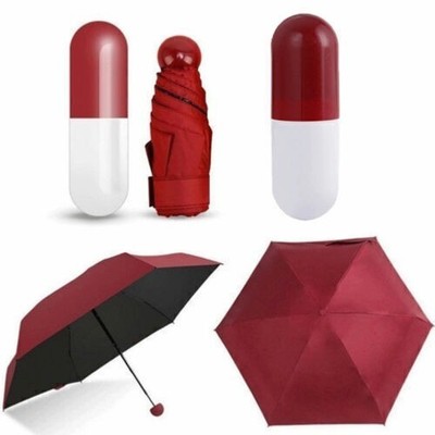 Mini Pocket Compact Umbrella Sun Anti UV 5 Folding Rain Windproof Capsule Case