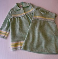 Vintage Sears Infant Dress And Petticoat Size Aprox 12 Months Green Knit